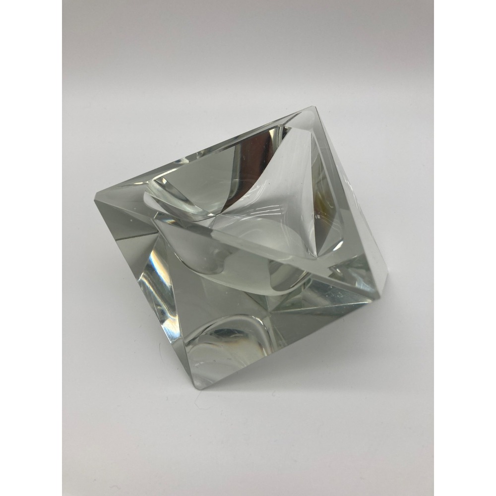 Vtg Heavy Optical Crystal Geometric Pyramid Votive Candle Holder Catchall Dish